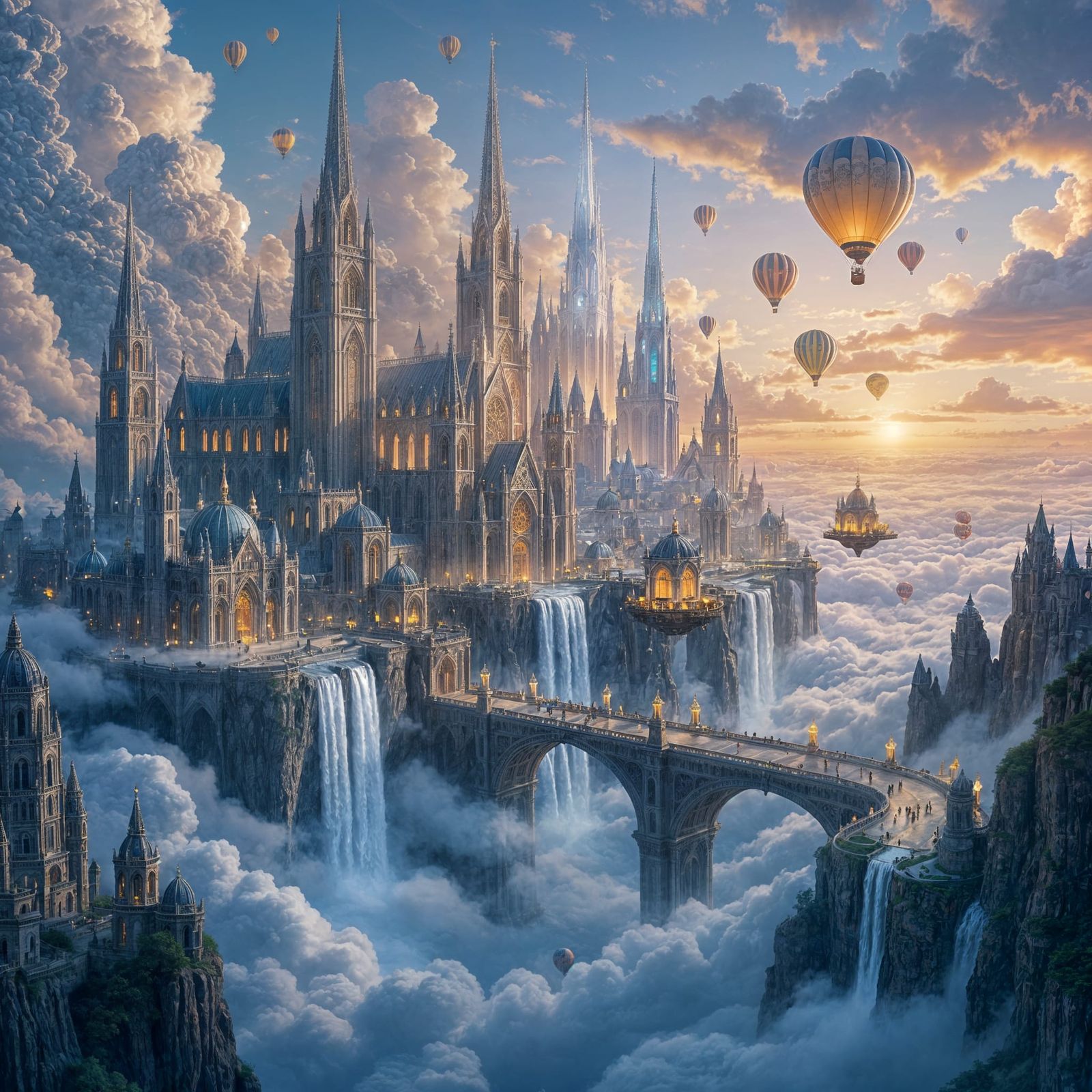 Floating Fantasy Cityscape with Crystal Spires and Dual Suns...