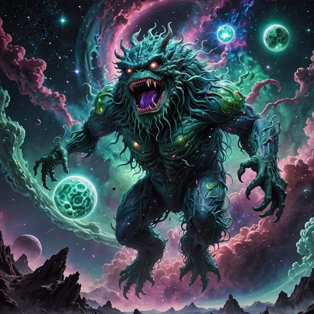 Cosmic Horror in Bioluminescent Digital Art