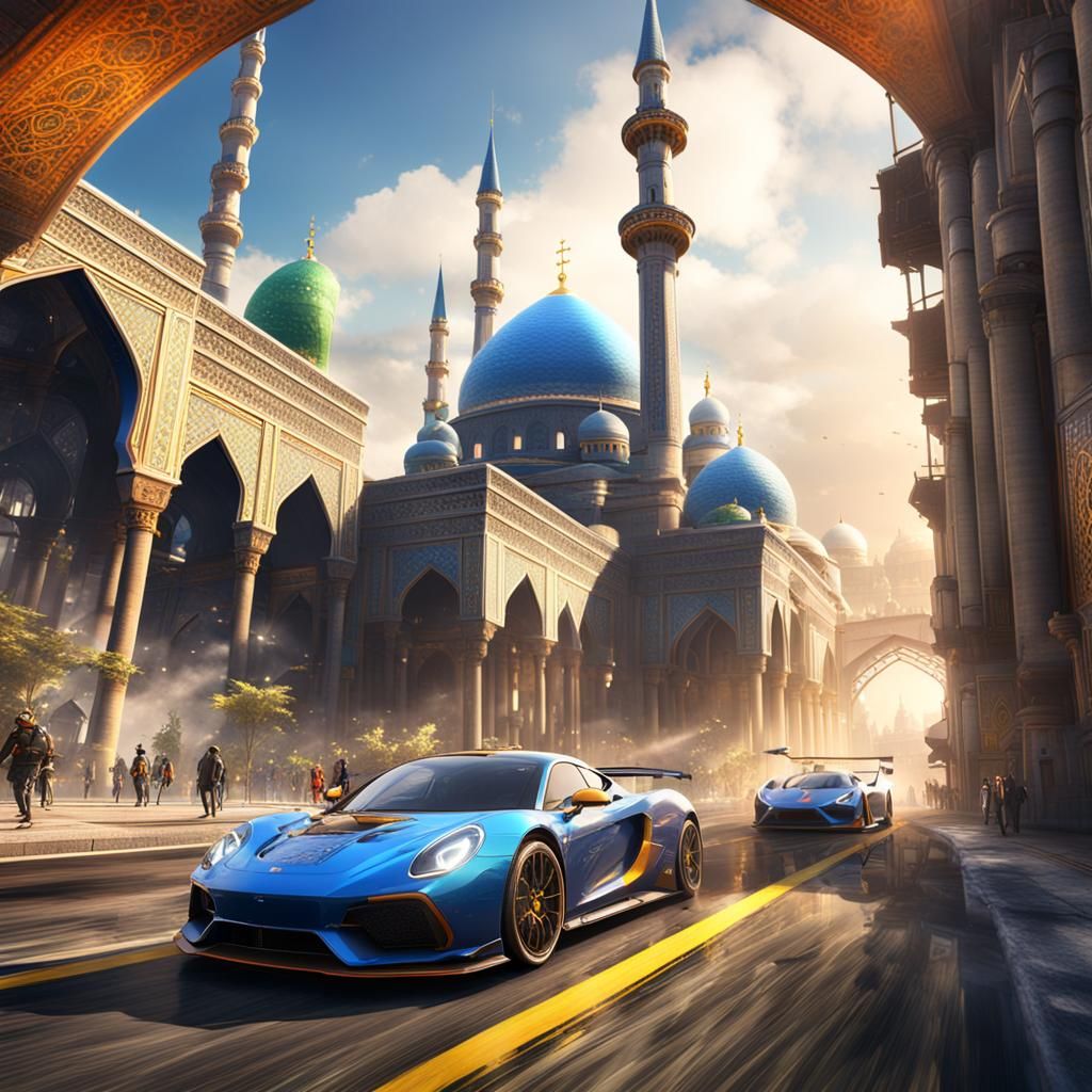 Asphalt Race in Muslim City: Detailed Matte Painting