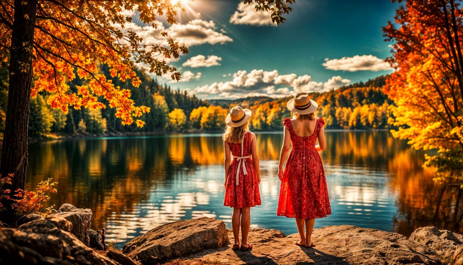 Autumn Lake Scene in Hyperrealistic Style