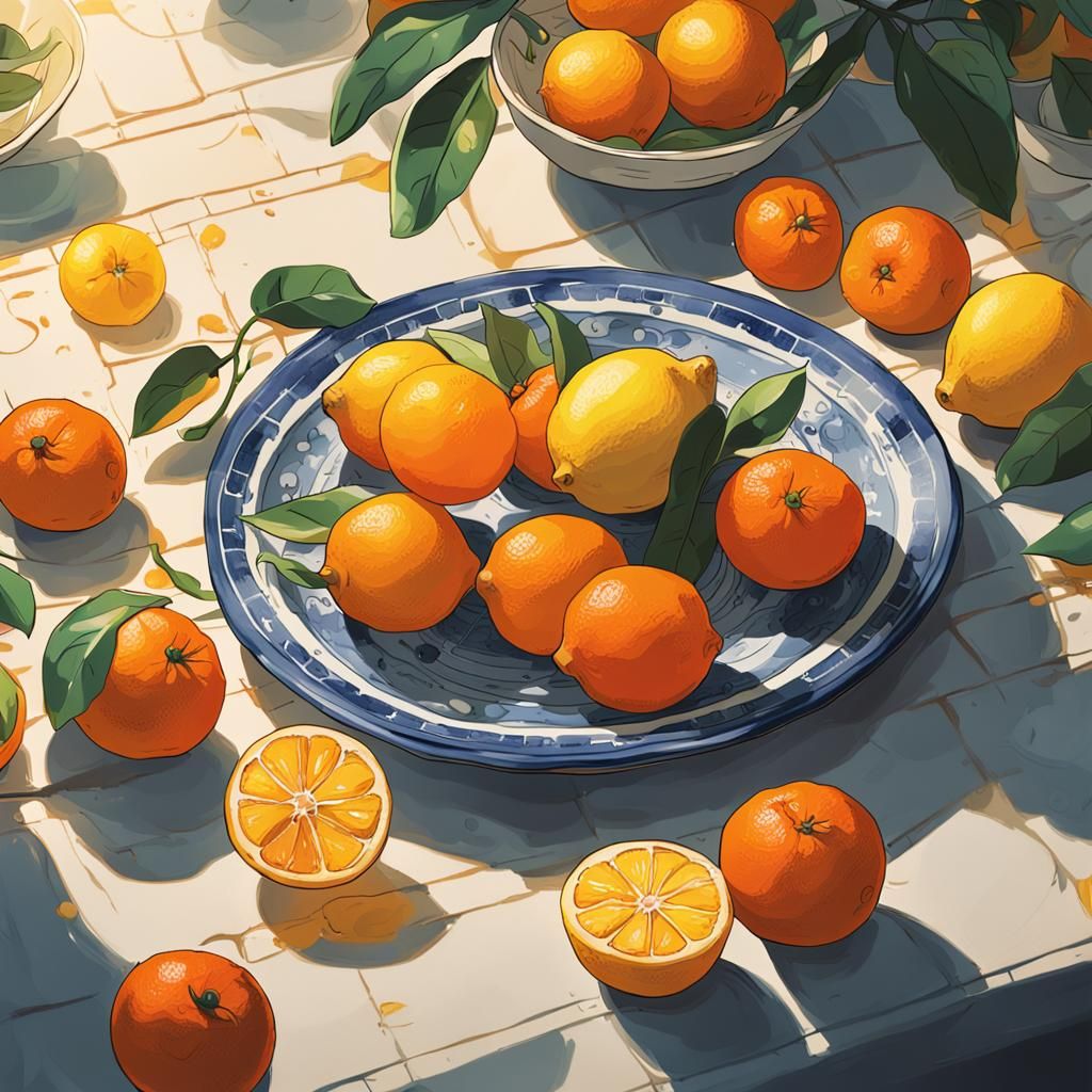 Oranges and Lemons Still Life in Anime Style
