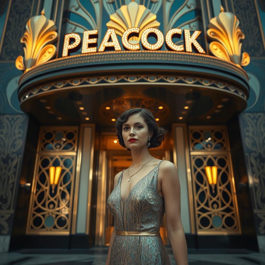 Art Deco Peacock Theatre Entrance, 1920s Glamour