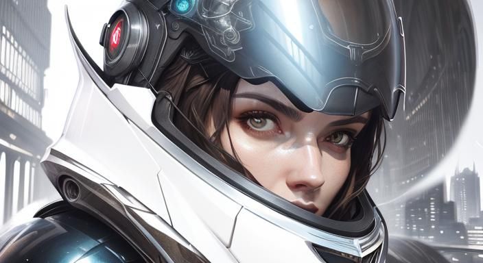 Girl with Motorcycle Helmet, Sketch, Cityscape