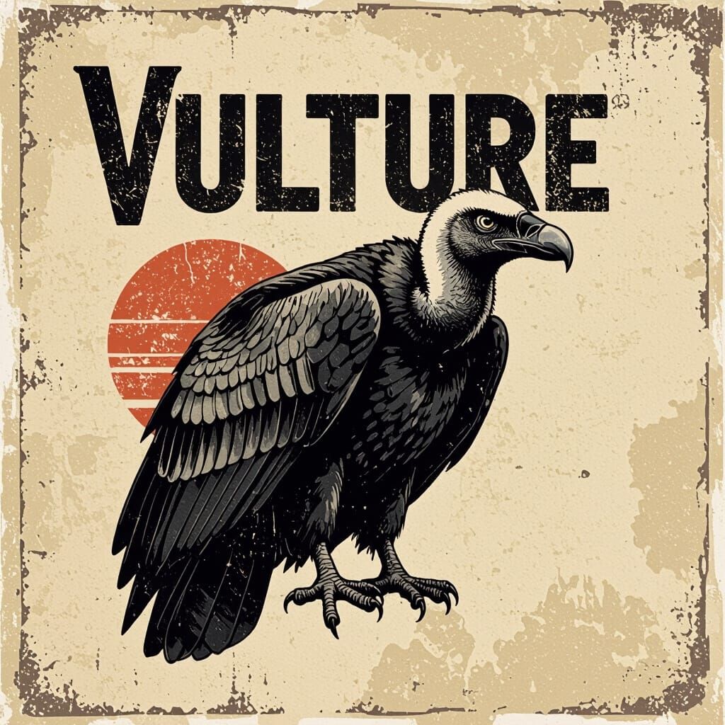 Vintage Vulture Graphic on Distressed T-Shirt