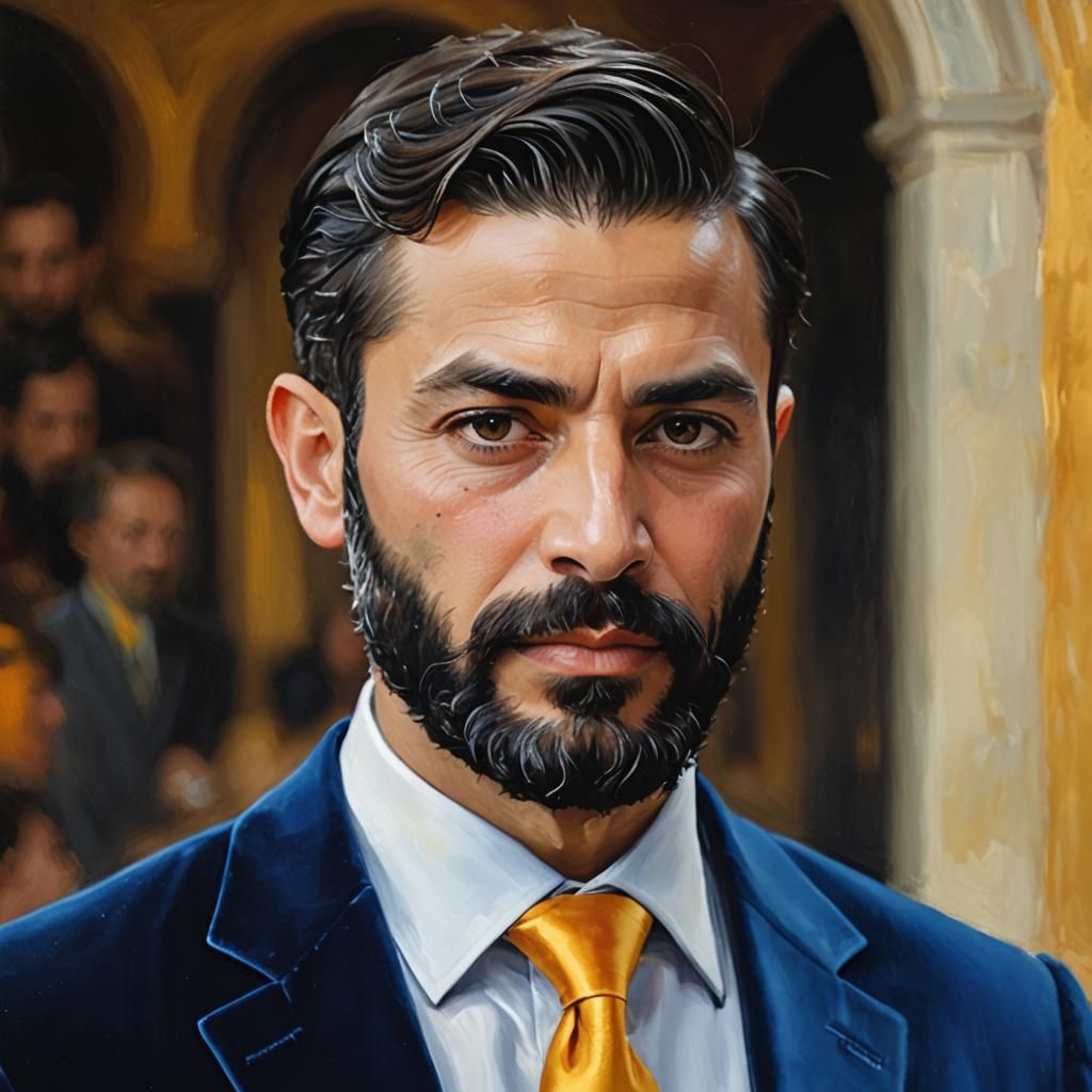 Middle Eastern Man in Velvet Suit, Impressionist Oil Paintin...