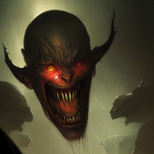 Sinister Demon Face with Teeth Eyes