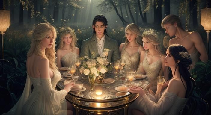 Moonlit Meadow: A Surreal Romantic Scene