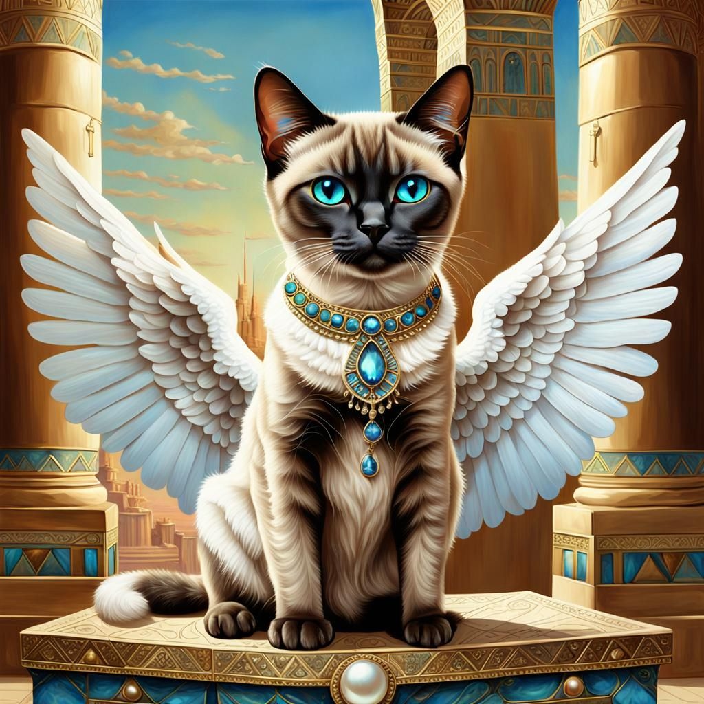 creat a realistic angel siamese cat with beautiful angel win...