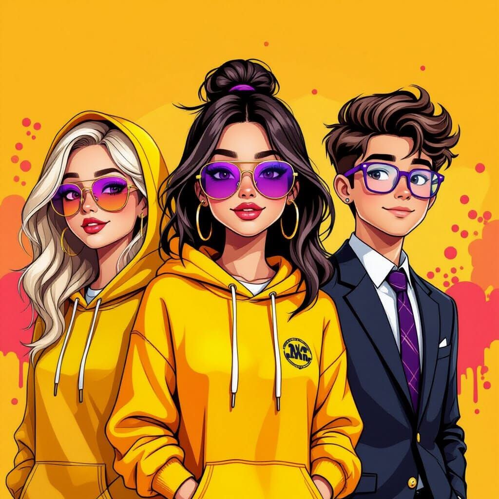 Stylish Graffiti Art Characters in Polychromatic Scene