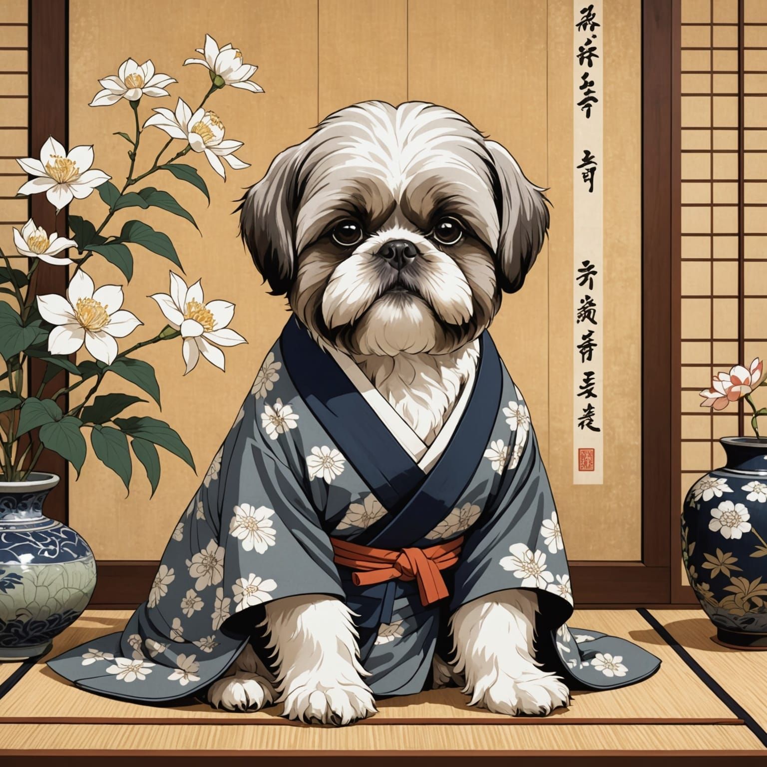 Elegant Shih Tzu in Traditional Japanese Room