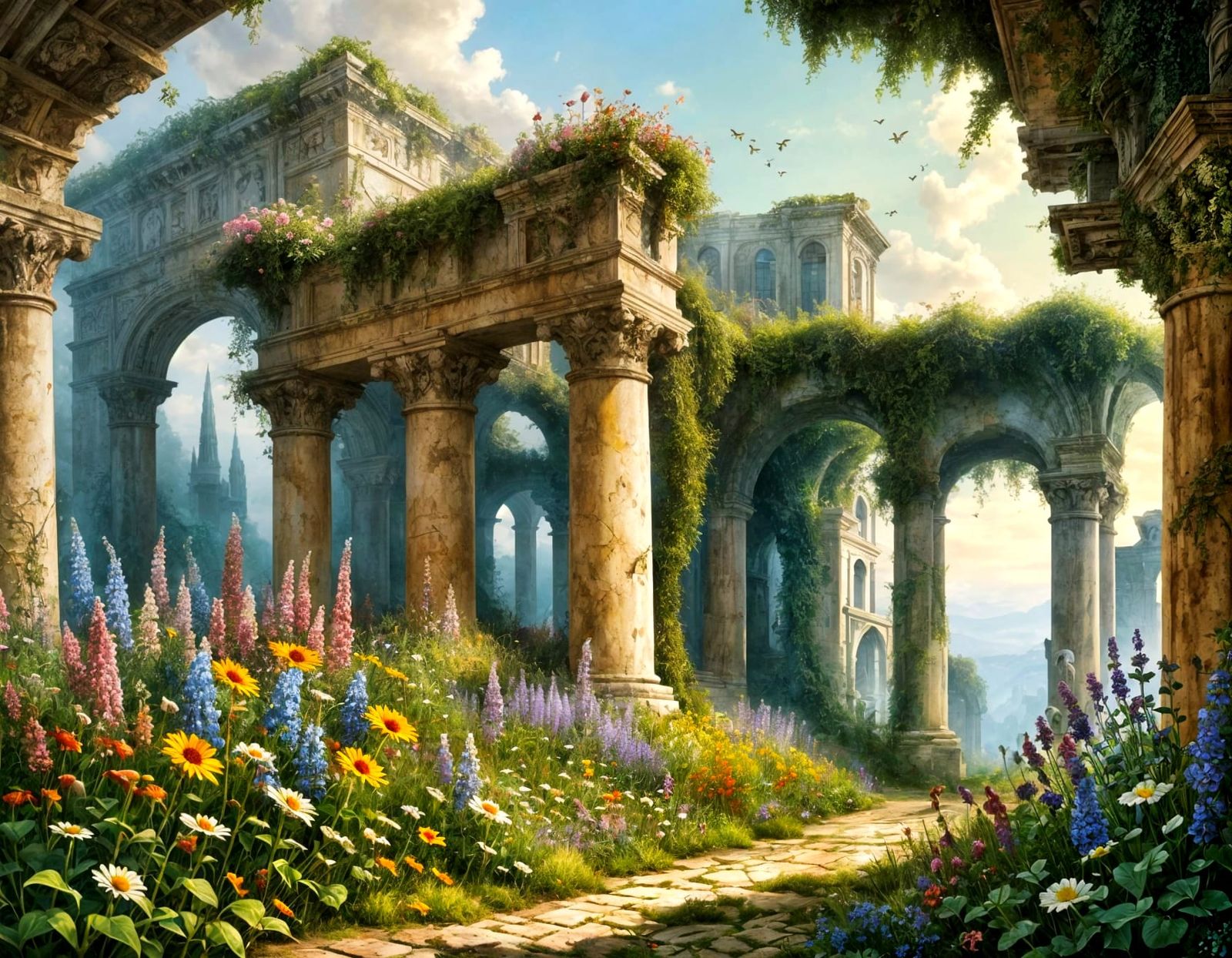 Magical Dystopia: Ruined Portico in Surreal Style