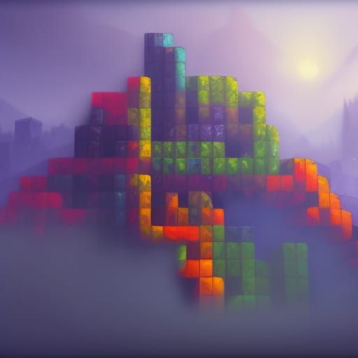 Tetris Mountain: Detailed Matte Painting