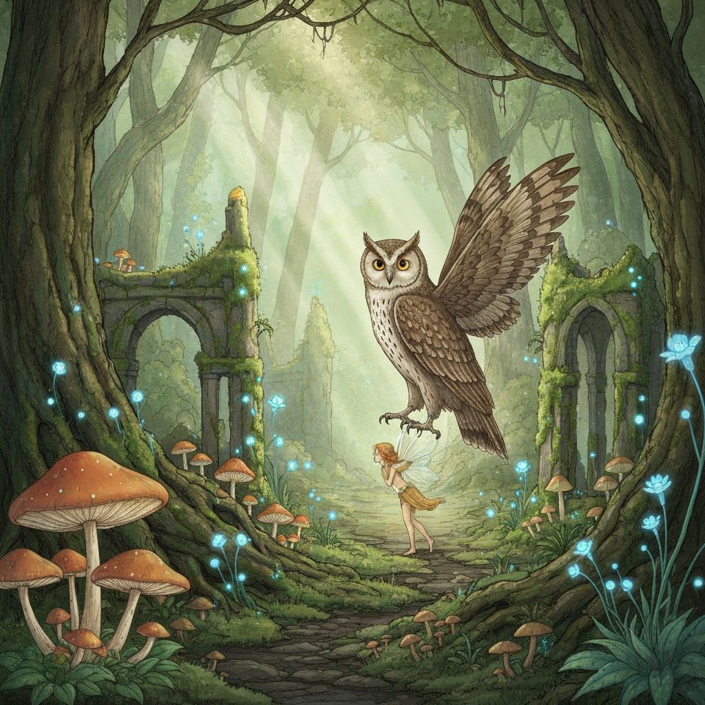Fairy Transforms Into Owl In Enchanted Forest