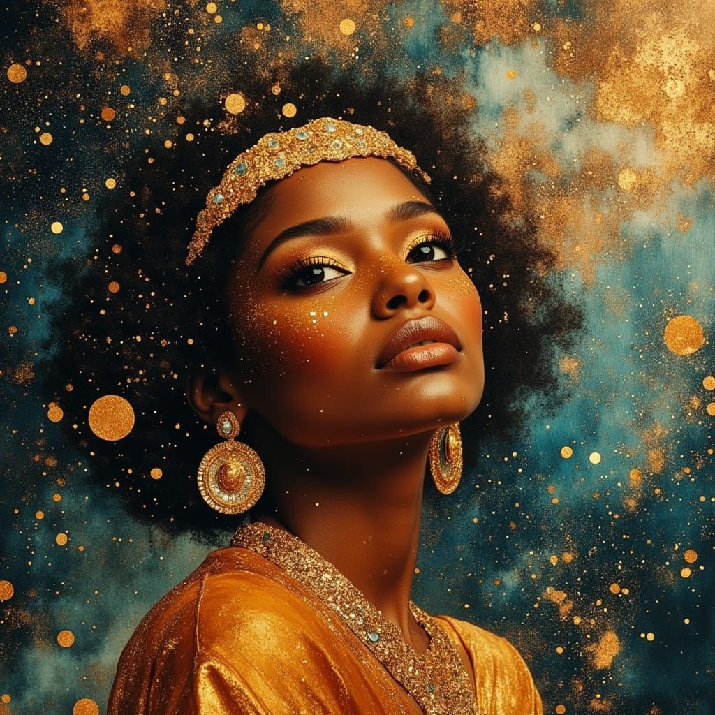 Celestial Black Woman in Divine Oil Painting Style