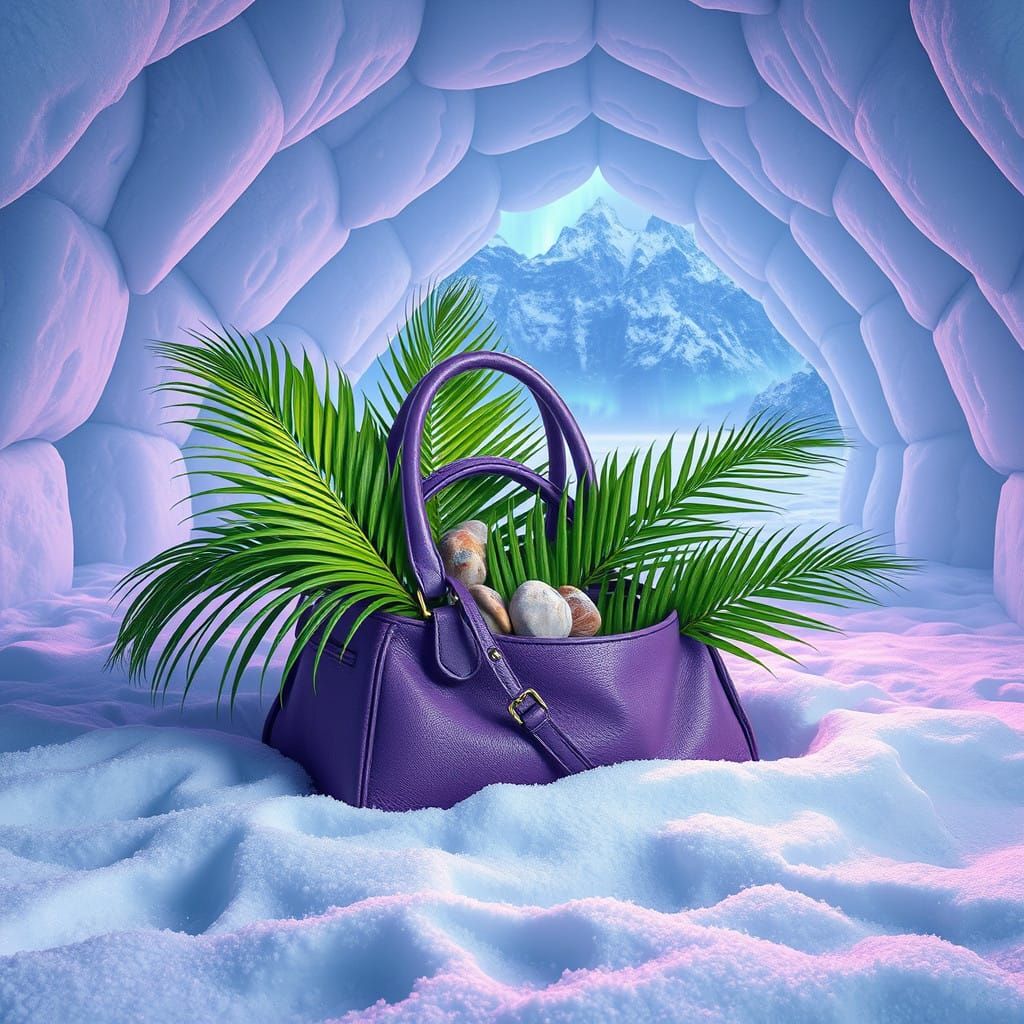 Luxury Handbag Amidst Icy Landscape, Hyper-Detailed Matte Pa...