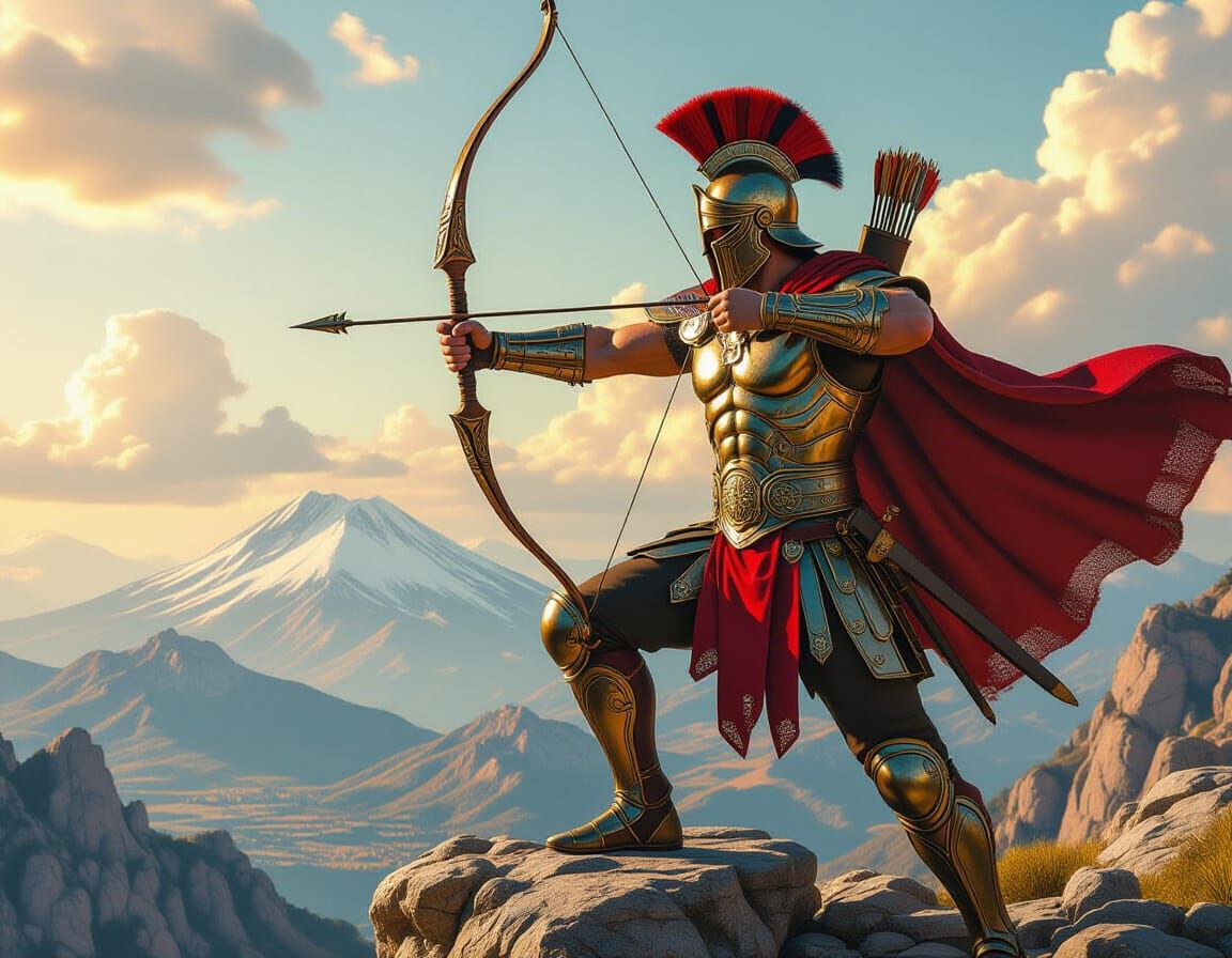 Warrior on Olympus, Hyperrealistic Digital Illustration