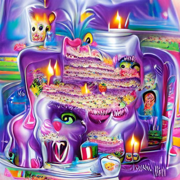 Horrifying Birthday Cake in Lisa Frank Style