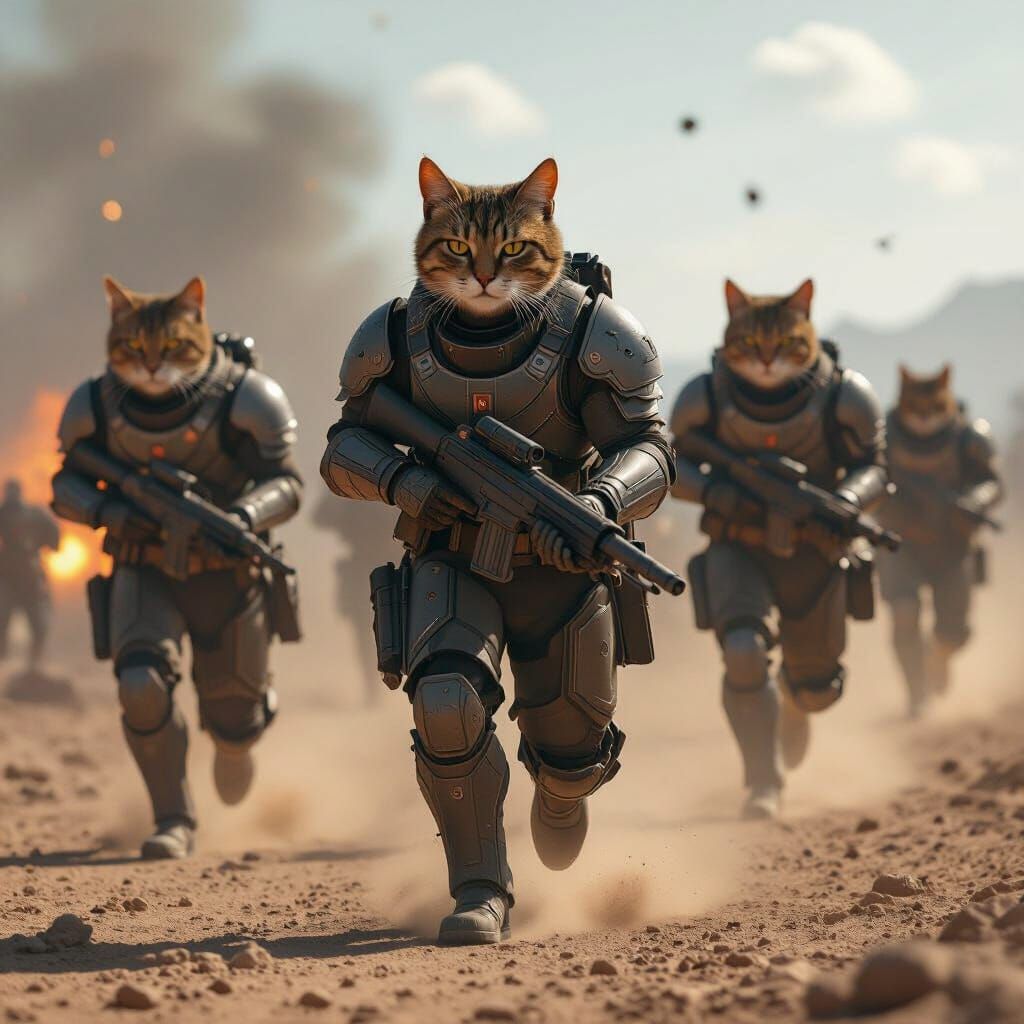Cat Soldiers in Warzone: Cinematic Action Shot
