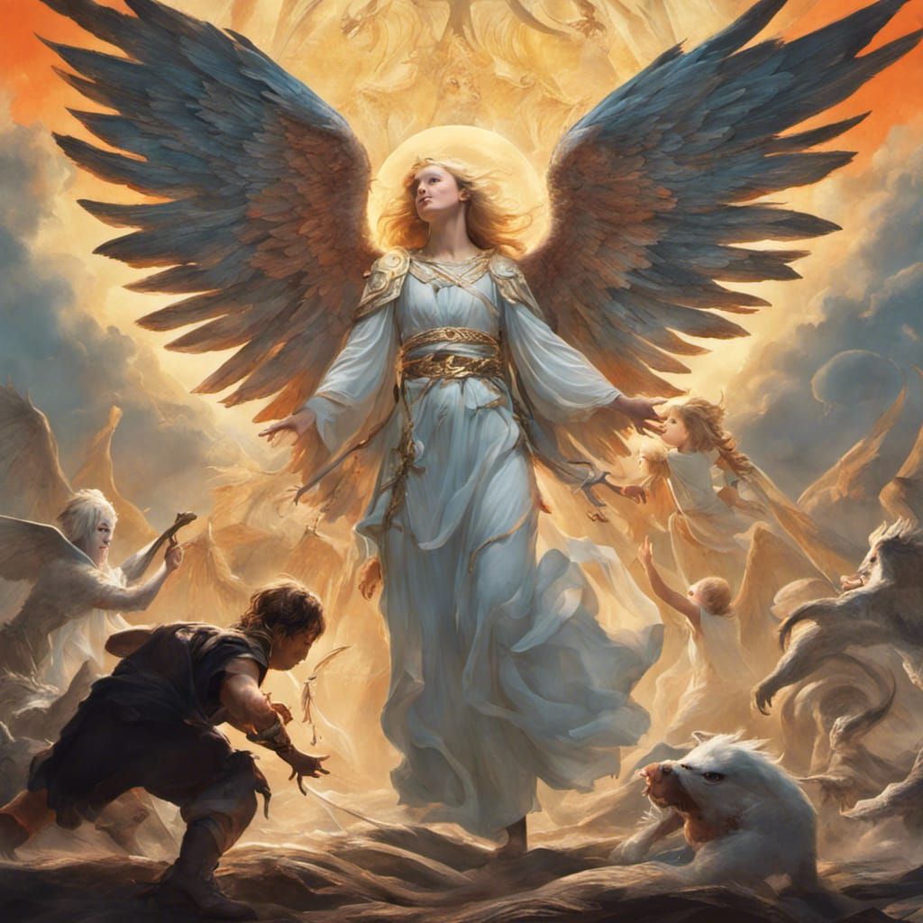 Guardian Angel Protecting Toddler From Monsters