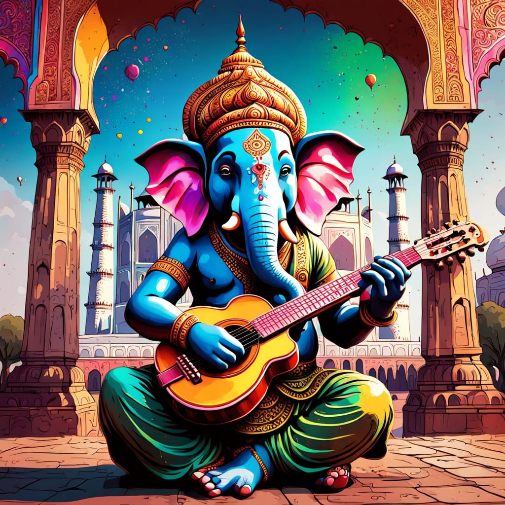 Lord Ganesha in Vibrant Street Art Style