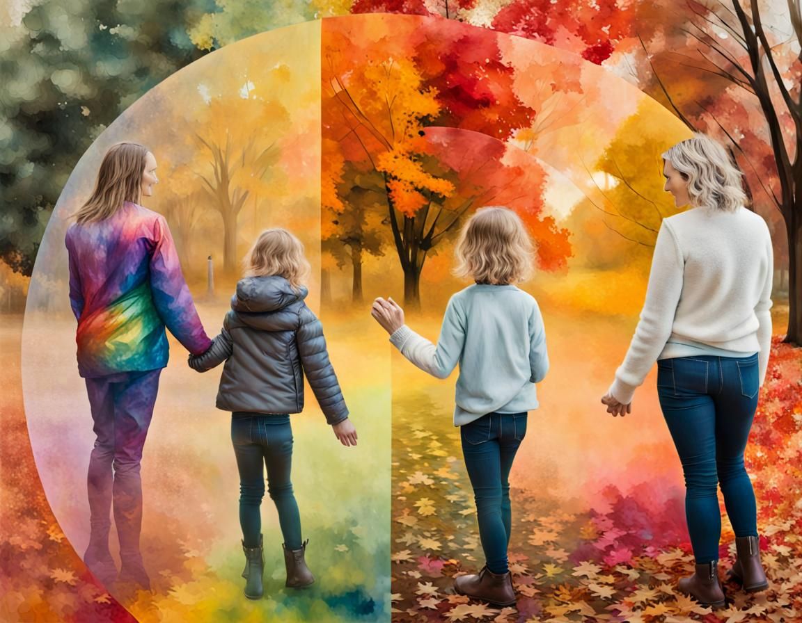 Rainbow Alcohol Ink Painting: Lesbian Family in Park