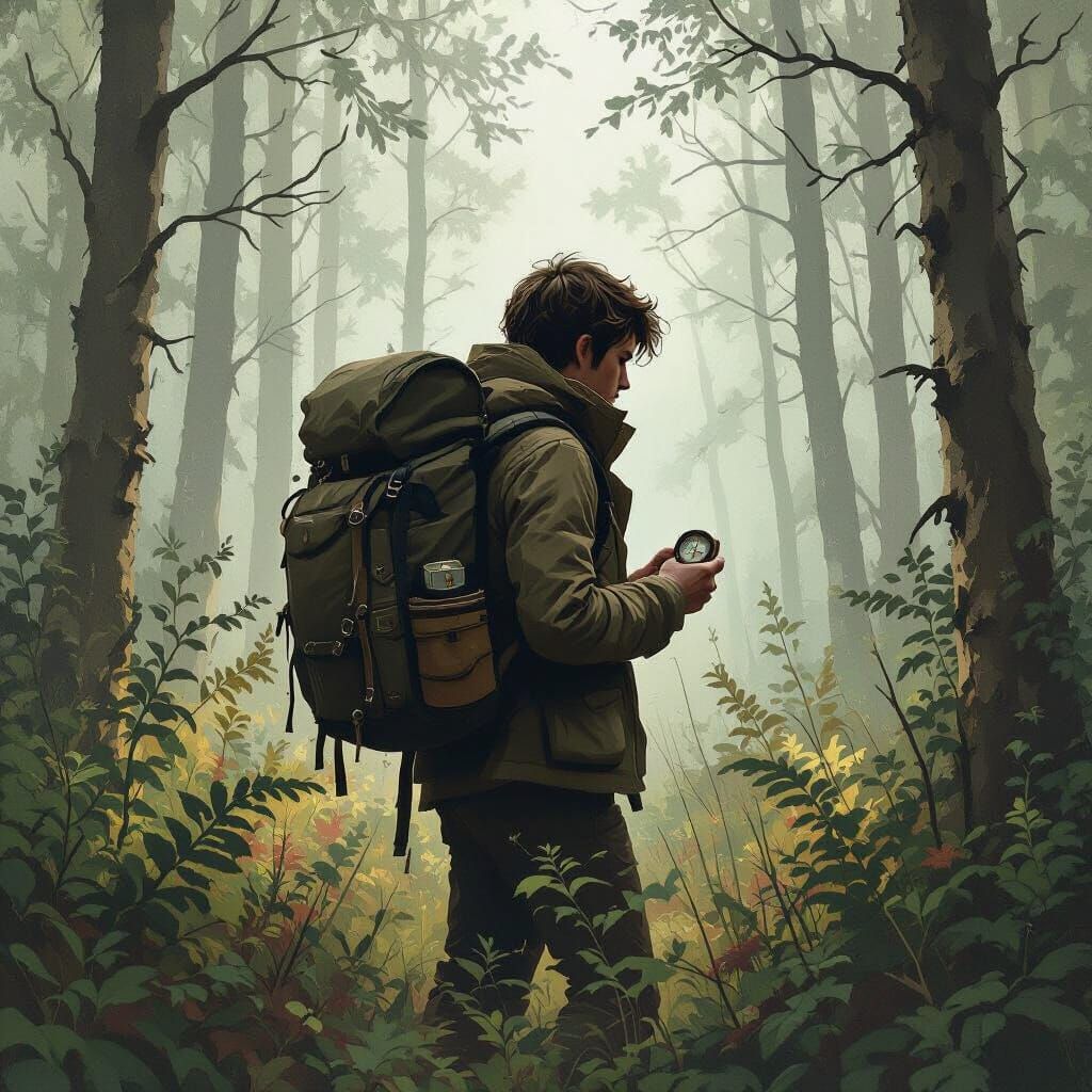 Navigating a Forest Landscape in Digital Art Style