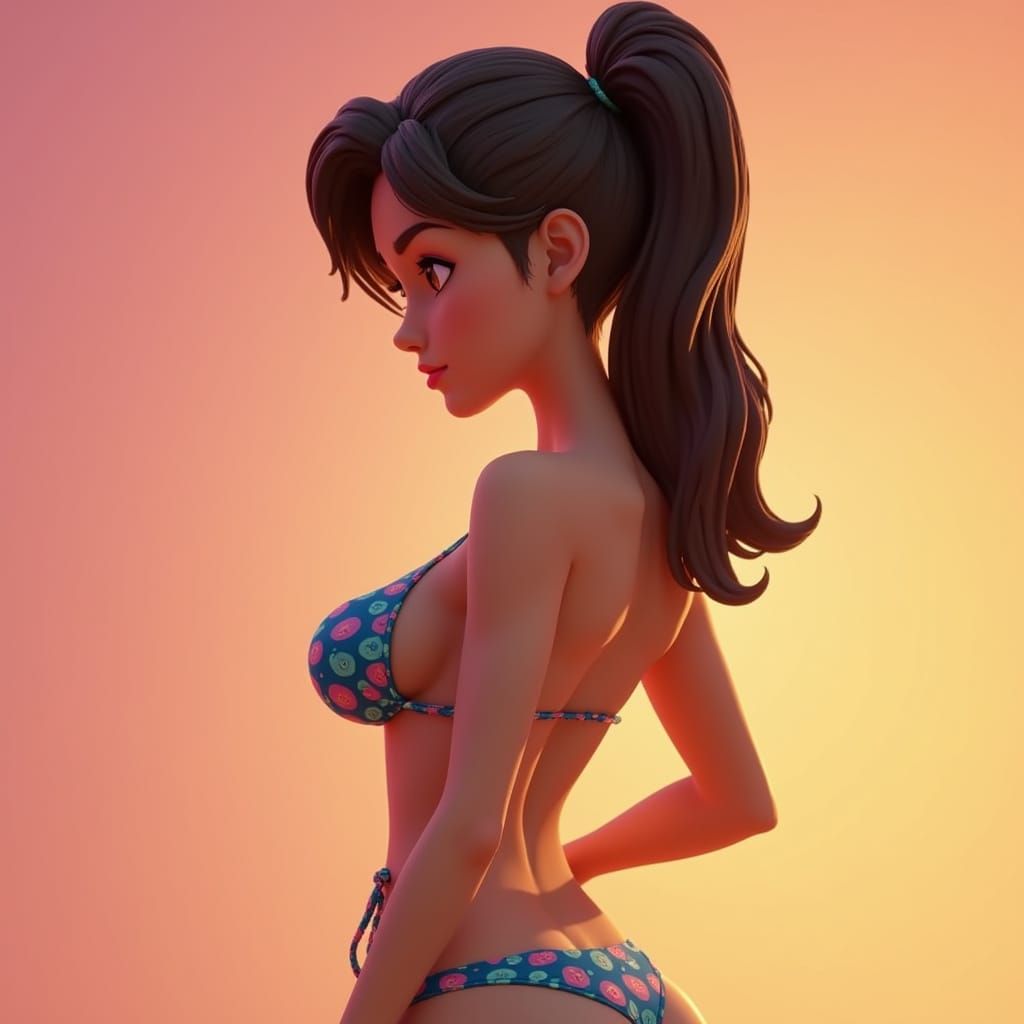 Sultry Woman Reveals Her Curves in a Vibrant, Cinematic Scen...
