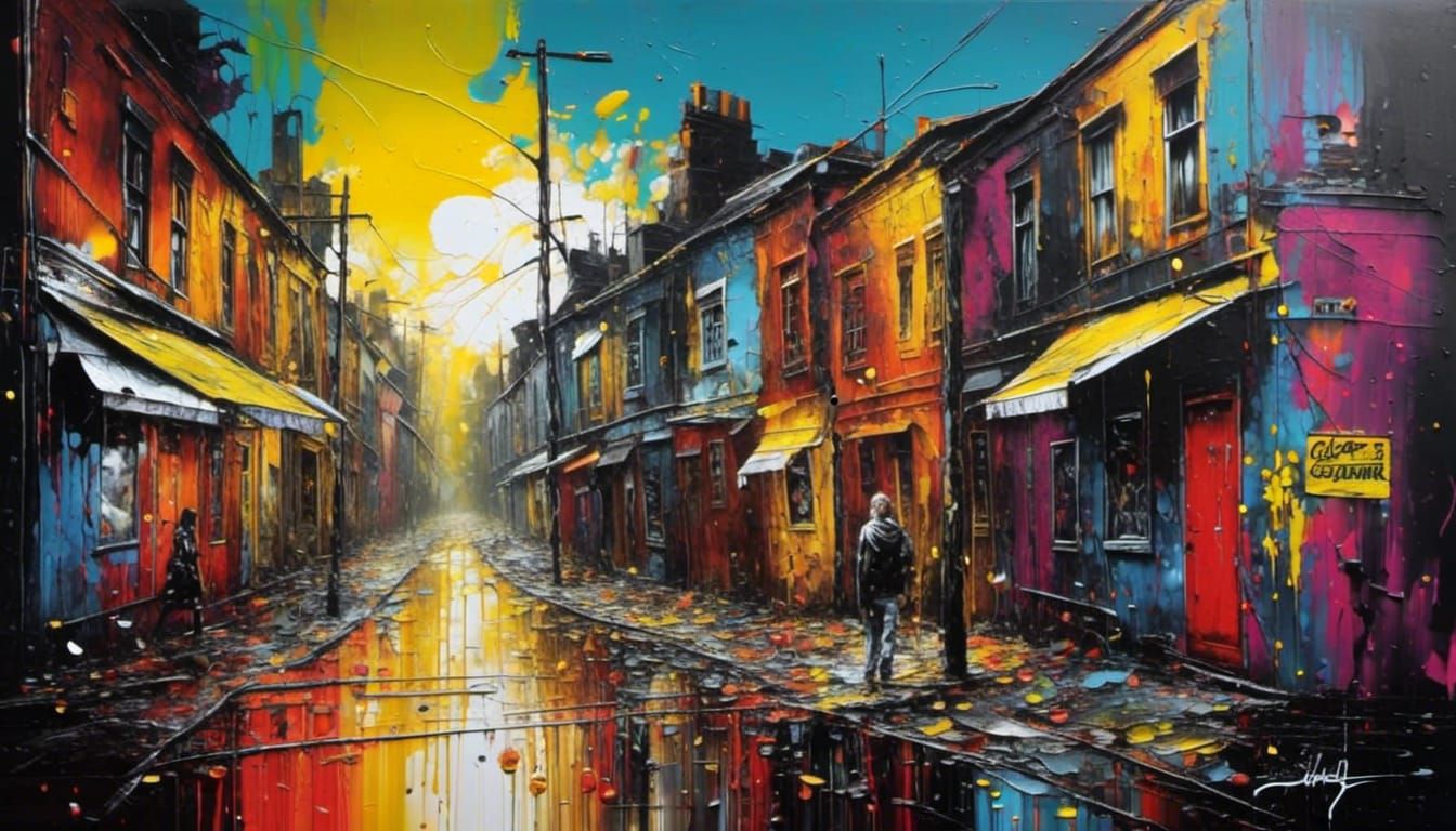 Colorful Street Art Impasto Oil Painting