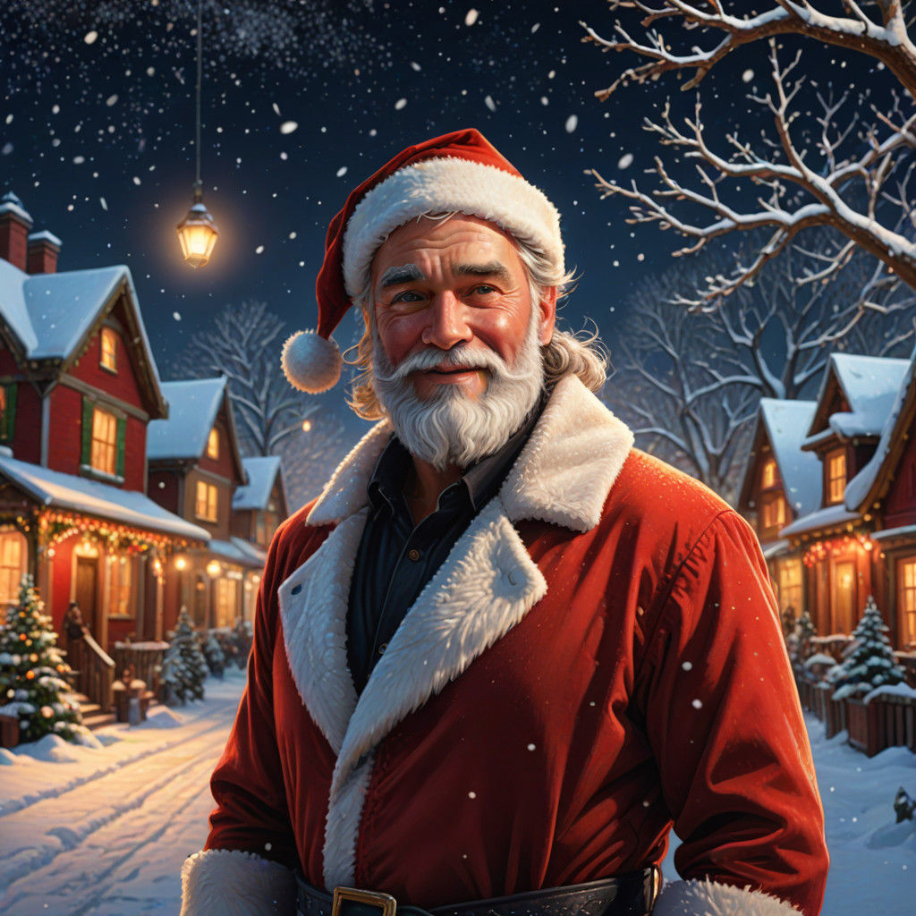 Vibrant Winter Wonderland with a Handsome Young Santa Claus