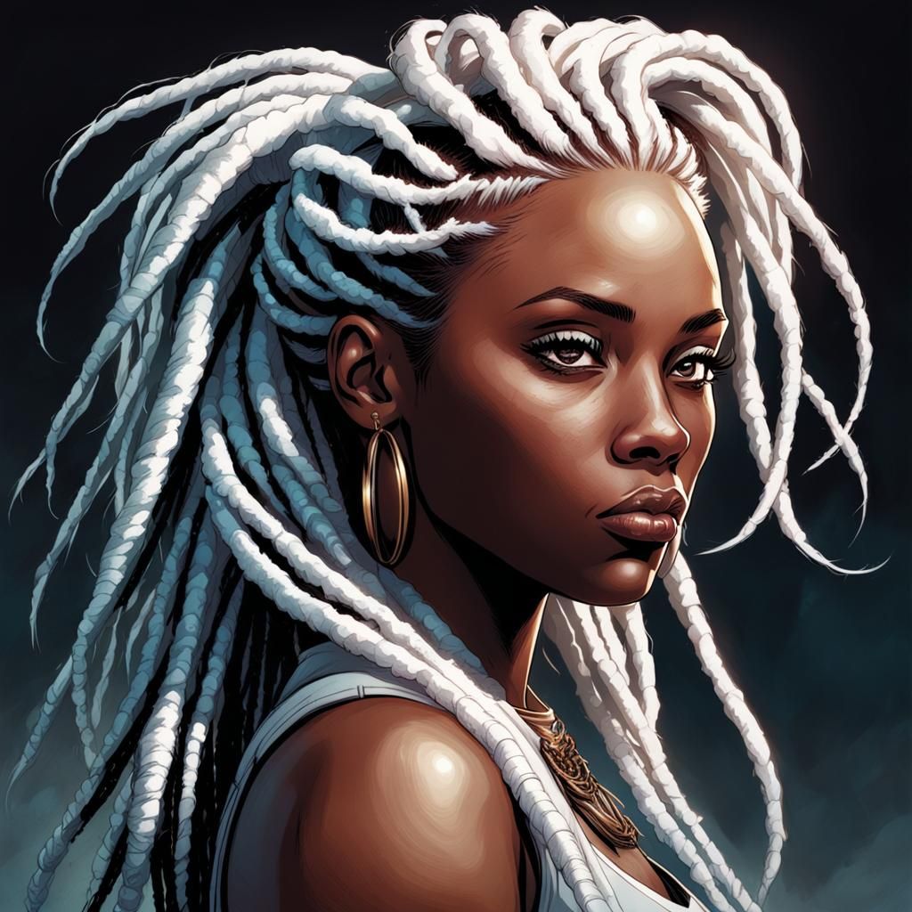 African Goddess with Vibrant Dreadlocks and Distinctive Hair...