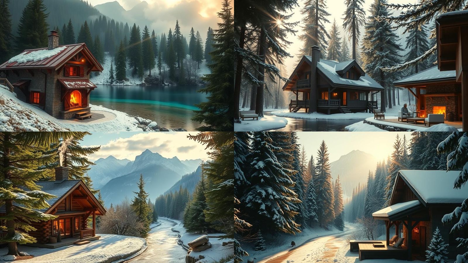 Picturesque Chalet in Evergreen Forest: Cinematic Film Still