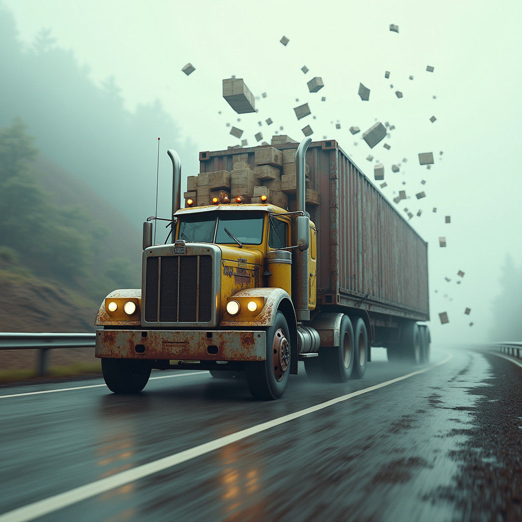 Truck Loses Cargo: Graphic Matte Painting
