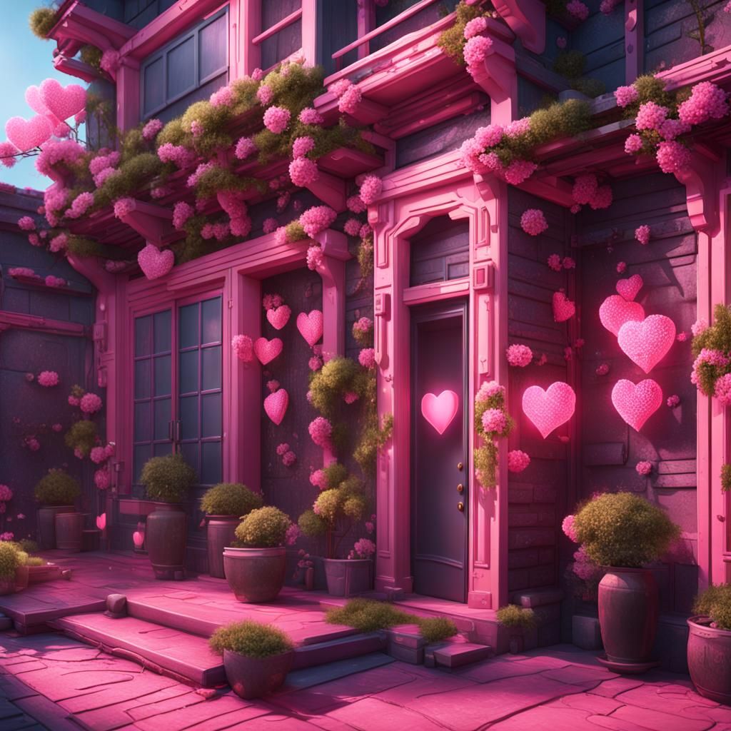 Pink Sci-Fi Backroom with Sakura in Matte Painting