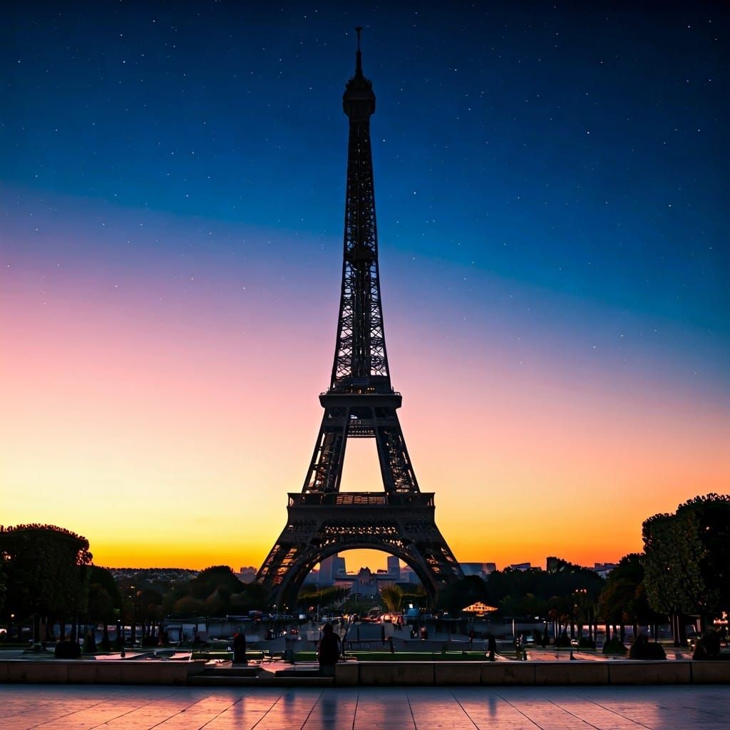 Eiffel Tower at Night in Impressionist Style