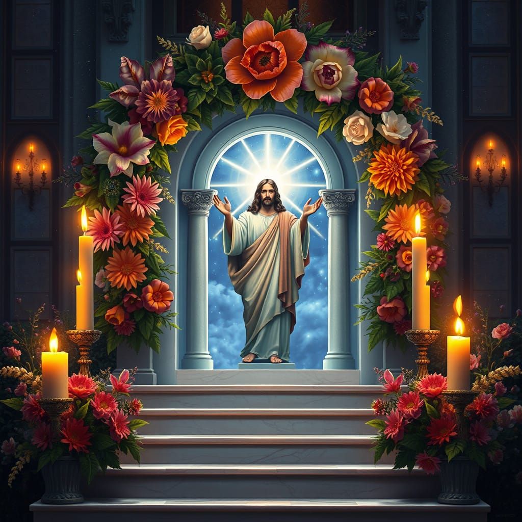 Cosmic Wreath with Burning Candles and Heavenly Portal