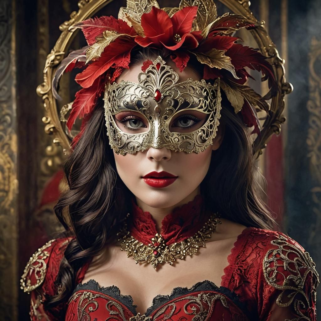 Woman in Venetian Mask: Mystical Watercolor Dreamscape