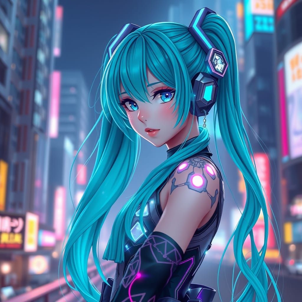 Surreal Cyberpunk Goddess in Glowing Neon Attire