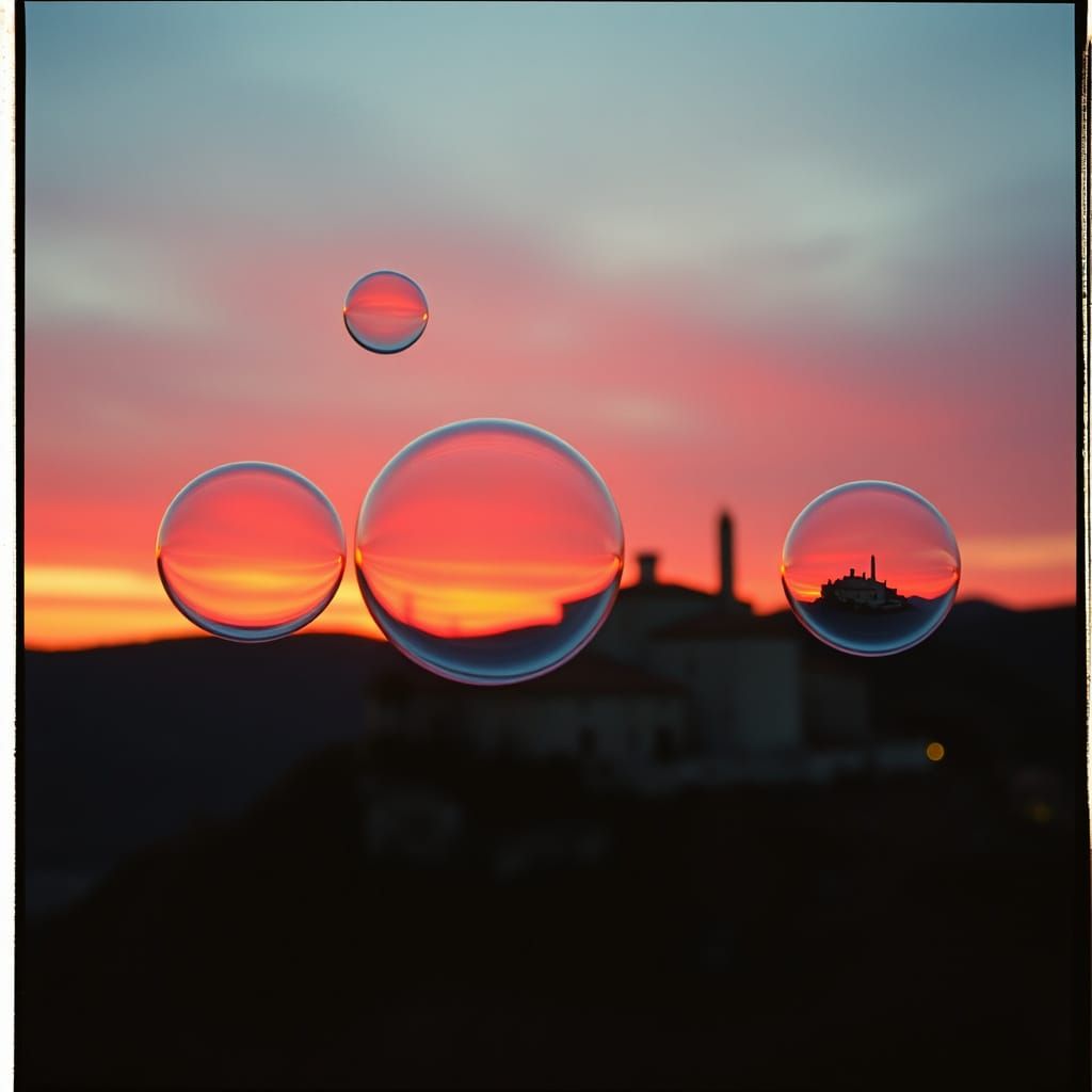 Italian Town Reflections in Sunset Soap Bubbles