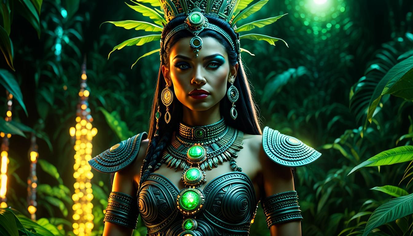 Mayan Queen in Energized Dark Jungle, Nuclearpunk