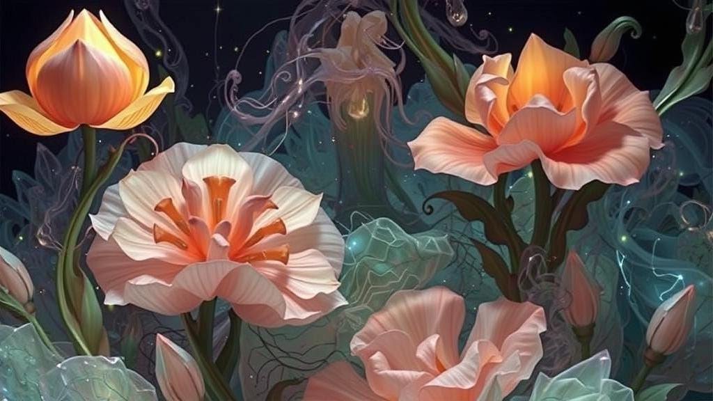 Bioluminescent Stained Glass Flower in Hyperdetail