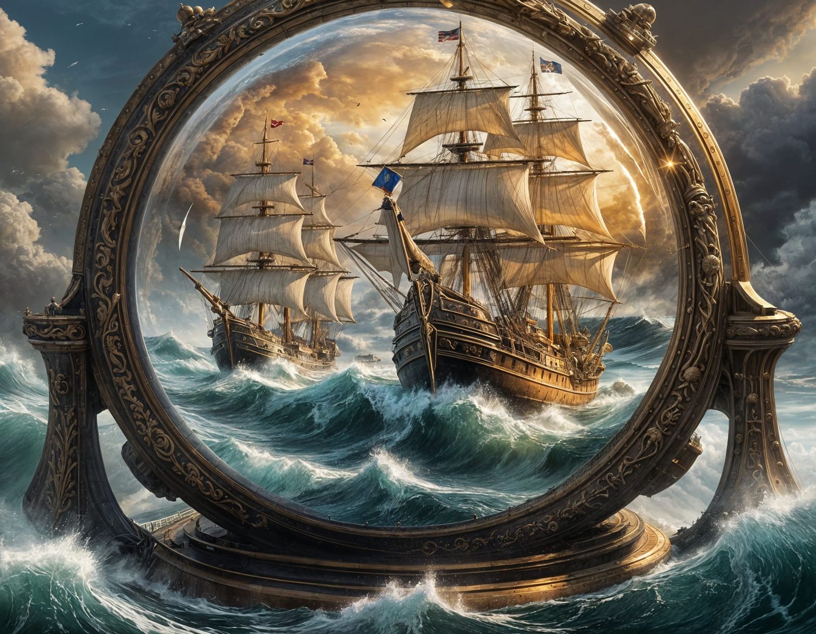 Naval Battle in Glass Sphere on Golden Sand