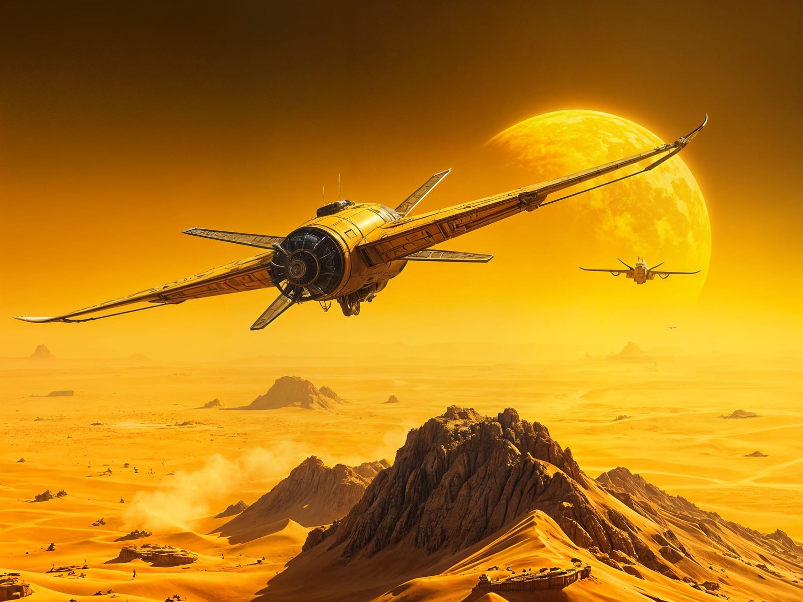 Ornithopter Flight Over Dune-like Desert Landscape