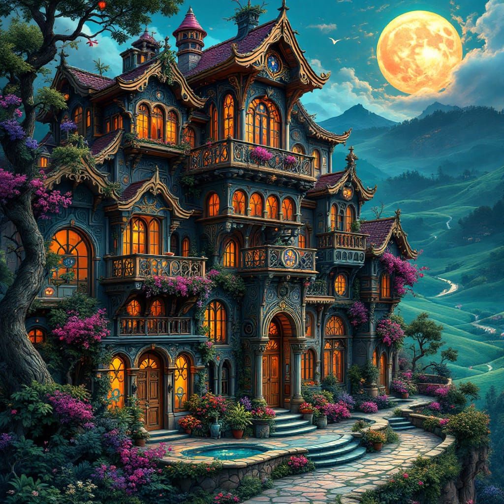 Mystical Apartments in Emerald and Sapphire Landscape