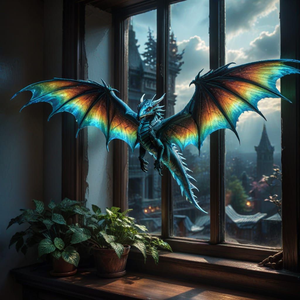 Iridescent Dragon Soars by in Ethereal Flight