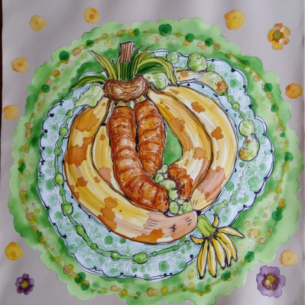 Surreal Composition of Chickens and Bananas