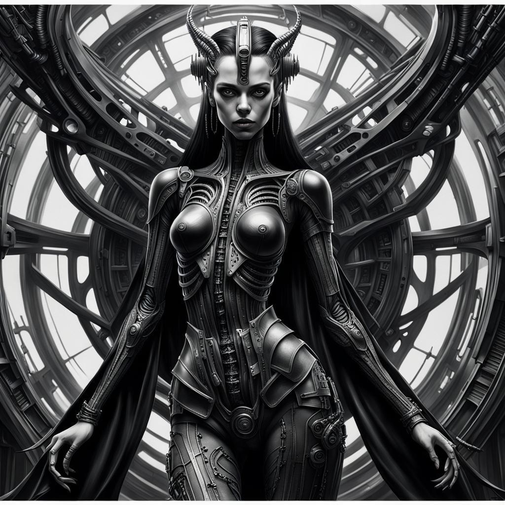 Gothic Cyberpunk Female Figure in Hyperrealistic Style