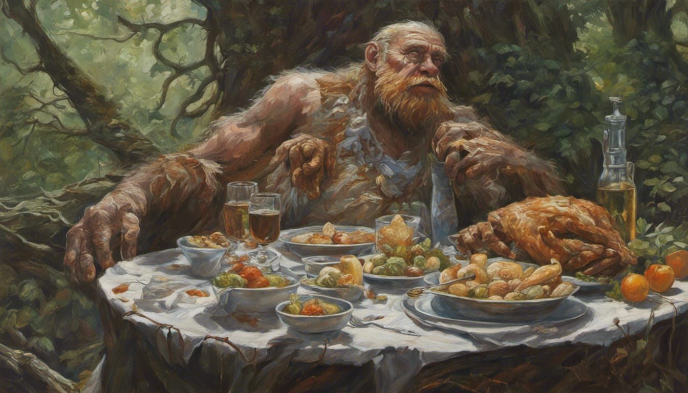 Mother Nature and Father Time Dinner: Oil Painting
