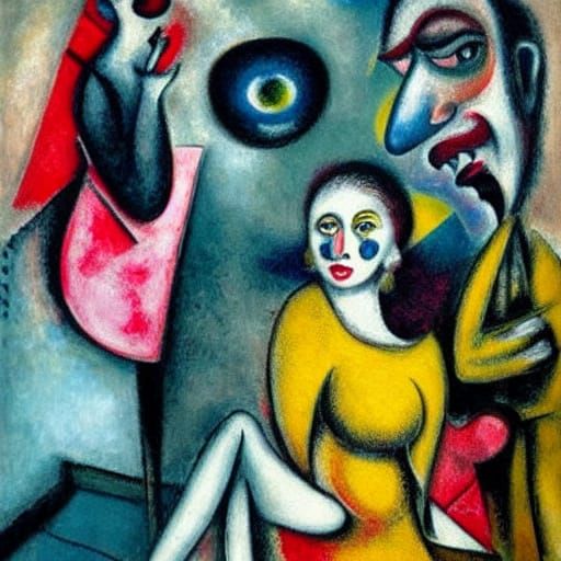 Expressionist Painting of Goldenmouth Chasing Dostoevsky