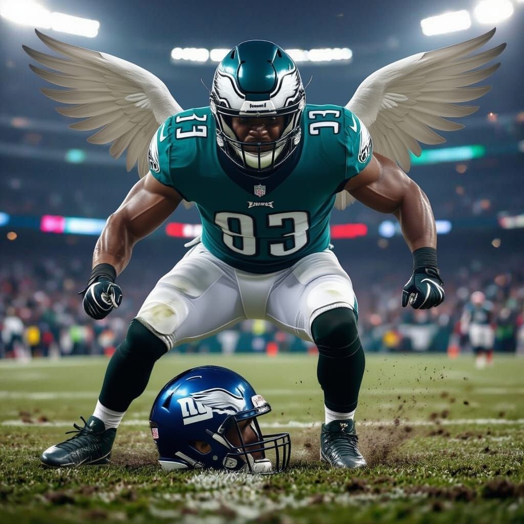 Eagles Player Dominates Giants Helmet in Gritty Photorealist...