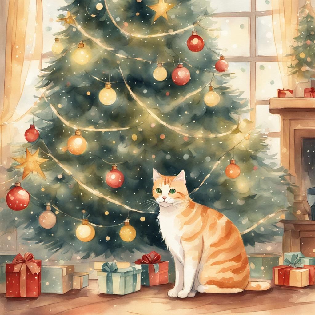 Cozy Feline Friend Surprises Under Vintage-Inspired Christma...
